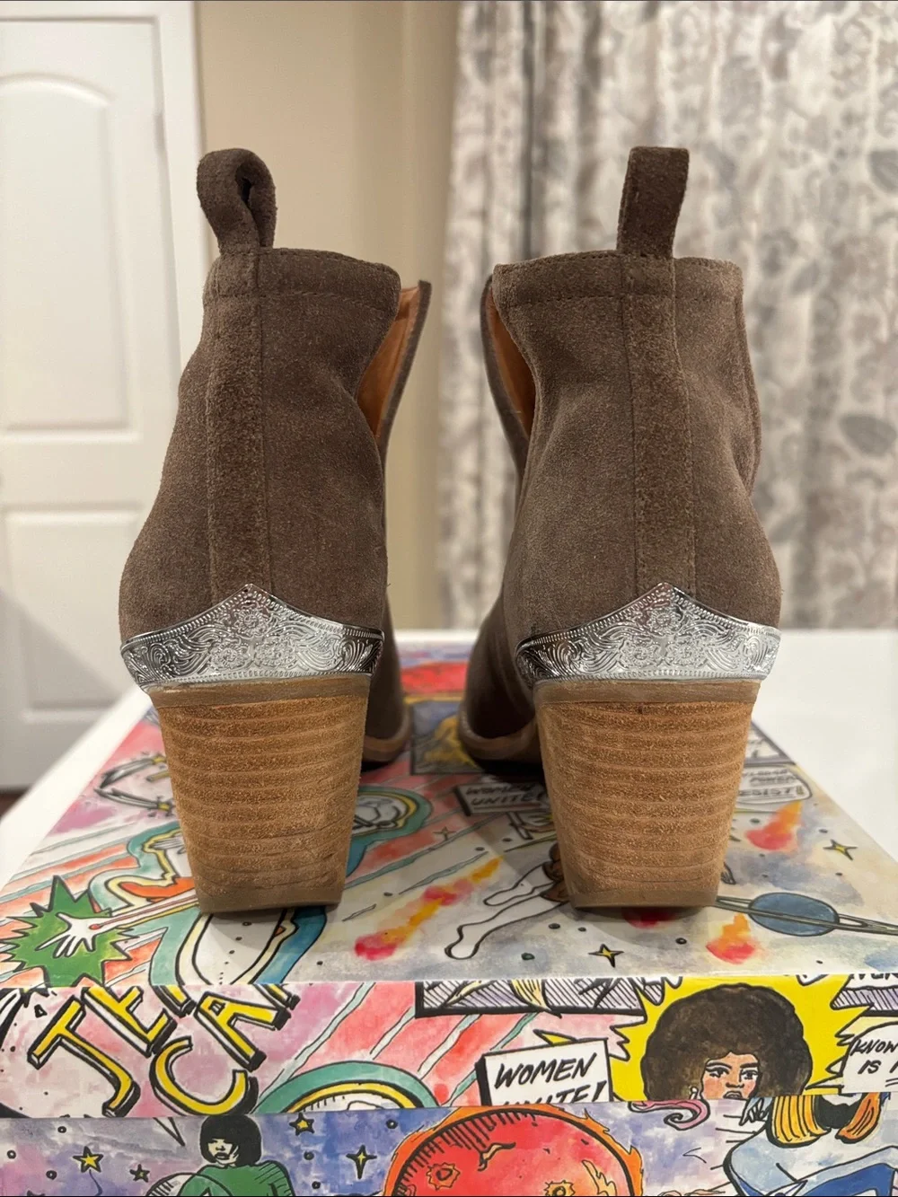 Jeffrey Campbell Brown Suede Ankle Booties with Silver Trim